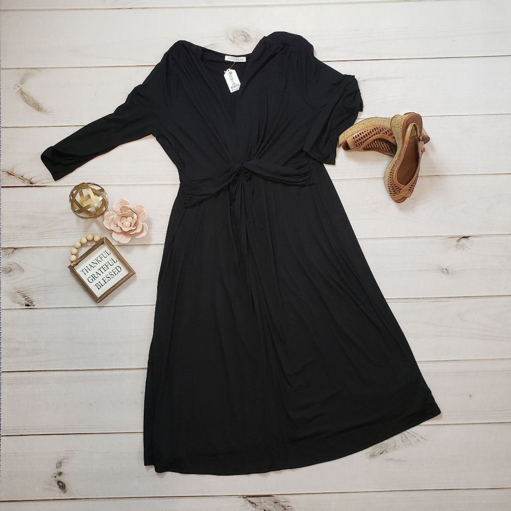 Plus Black Twist Front Midi Dress